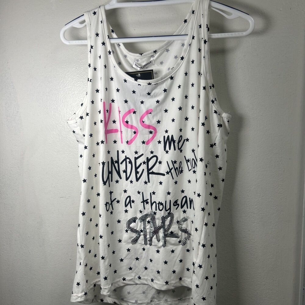 Emme Jordan Women's 2X Star Print Tank Top Shorts Pajama Set White Pink NWT